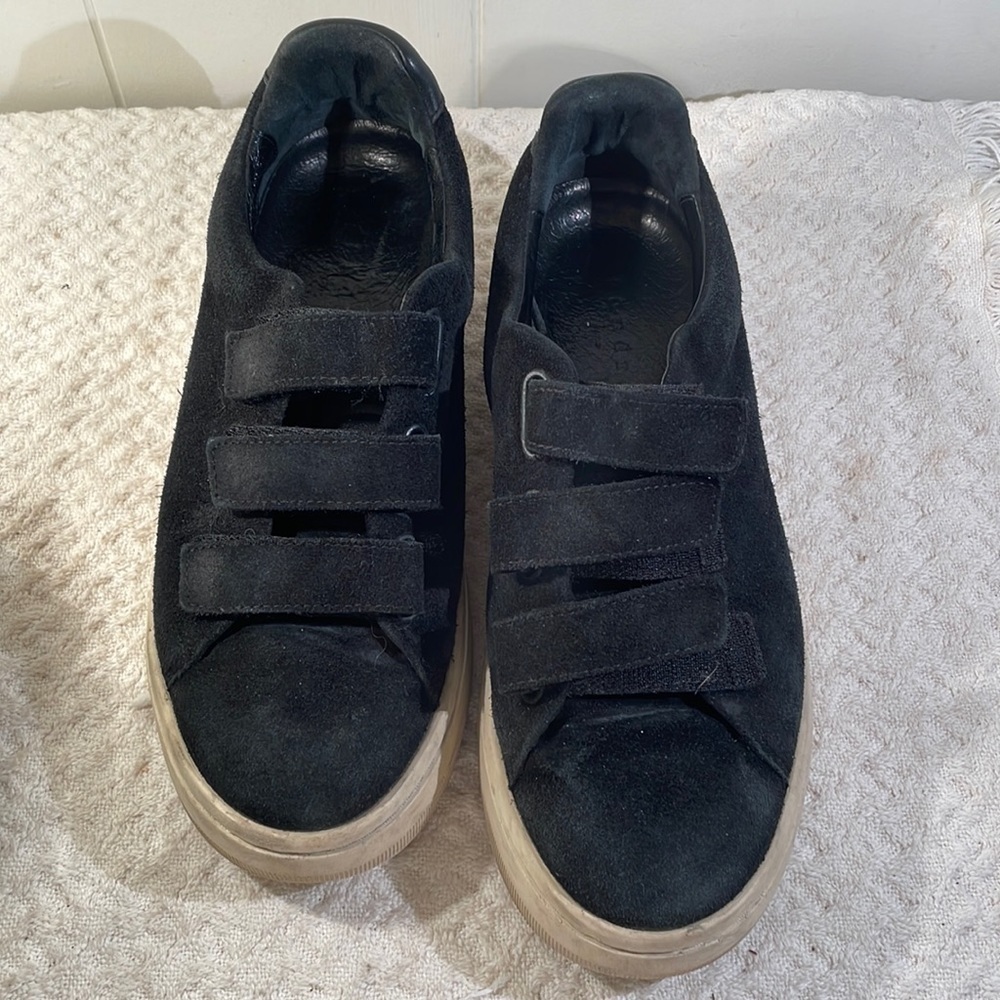 Sandro Paris Black Suede Three Velcro Strap Sneakers